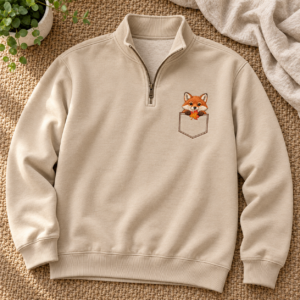 Fox Embroidered Sweatshirt, Hoodie or Quarter Zip with a Little Autumn Pocket Fox