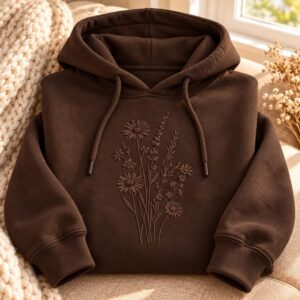 Tonal Wildflower Embroidered Sweatshirt, Floral Hoodie or Quarter Zip, Botanical Pullover, Nature Lover Gift
