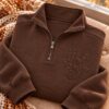 Wildflower Embroidered Quarter Zip Sweatshirt, Tonal Botanical Pullover, Minimalist Floral Top