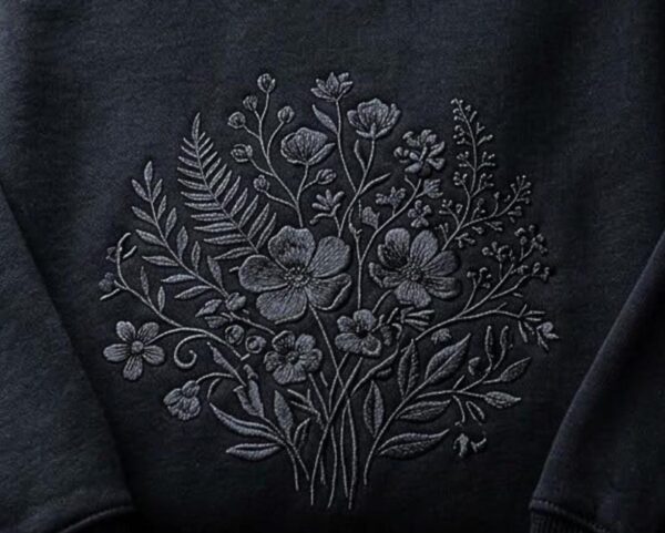 Embroidered Tone On Tone Vintage Flowers Sweatshirt, Botanical Cottagecore Floral Tee