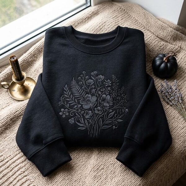 Embroidered Tone On Tone Vintage Flowers Sweatshirt, Botanical Cottagecore Floral Tee
