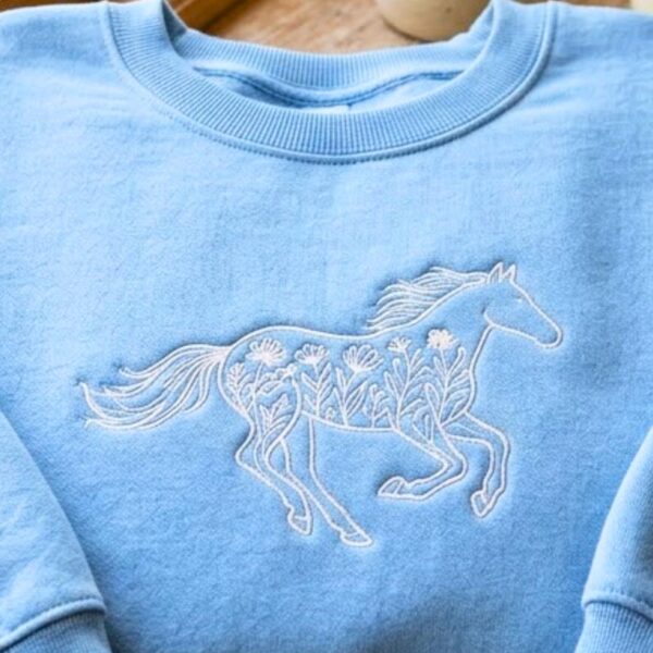Embroidered Floral Horse Sweatshirt, Coastal Cowgirl Country Crewneck