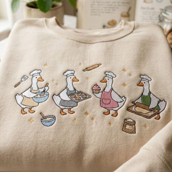 Embroidered Goose Baking Sweatshirt, Funny Baker Tee, Goose Chef Shirt, Baking Gift for Women
