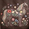 Embroidered Floral Horse Lovers Sweatshirt Relaxed Fit Equestrian Top Design Botanical Tee Heavyweight Fabric Casual Wear Summer Clothing