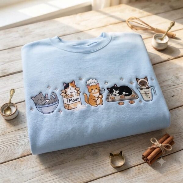Embroidered Funny Cat Sourdough Sweatshirt, Kitty Biscuits Cat Shirt, Bread Baking Tee, Cat Lover Gift