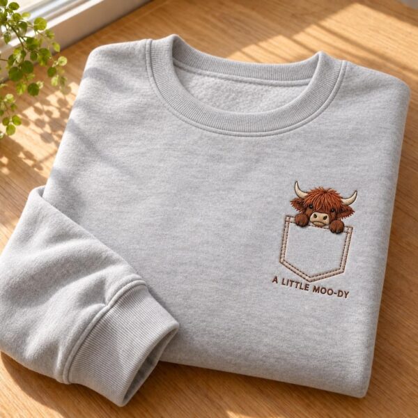 Highland Cow Embroidered Hoodie, A Little Moo-dy Sweatshirt, Cow Quarter Zip, Highland Cow Lover Gift