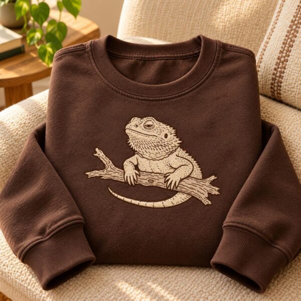 Bearded Dragon Embroidered Sweatshirt, Reptile Hoodie, Lizard Quarter Zip, Beardie on Branch, Gift for Reptile Lovers
