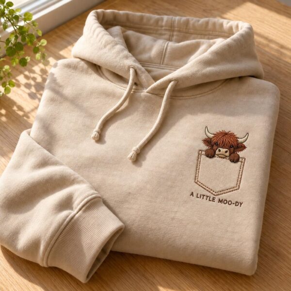 Highland Cow Embroidered Hoodie, A Little Moo-dy Sweatshirt, Cow Quarter Zip, Highland Cow Lover Gift