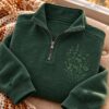 Wildflower Embroidered Quarter Zip Sweatshirt, Tonal Botanical Pullover, Minimalist Floral Top