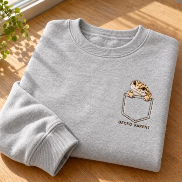 Leopard Gecko Embroidered Hoodie, Gecko Parent Sweatshirt, Faux Pocket Reptile Quarter Zip, Gecko Lover Gift