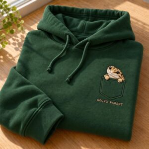 Leopard Gecko Embroidered Hoodie, Gecko Parent Sweatshirt, Faux Pocket Reptile Quarter Zip, Gecko Lover Gift
