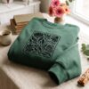 Embroidered Flower Sweatshirt, Modern Abstract Floral Shirt, Retro Vintage Design, Distressed Flowers