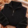 Wildflower Embroidered Quarter Zip Sweatshirt, Tonal Botanical Pullover, Minimalist Floral Top