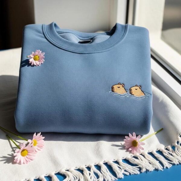 Embroidered Capybara Lovers Embroidered Sweatshirt, Cozy Animal Crewneck, Nature Lovers Shirt