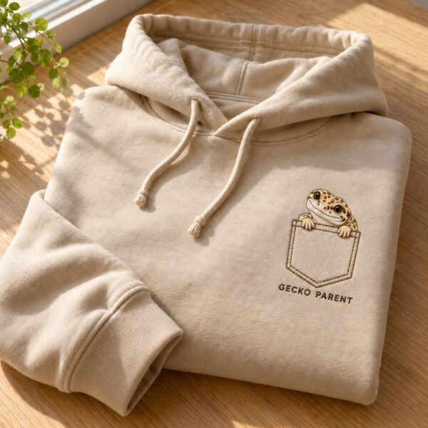 Leopard Gecko Embroidered Hoodie, Gecko Parent Sweatshirt, Faux Pocket Reptile Quarter Zip, Gecko Lover Gift