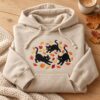 Black Cat Embroidered Sweatshirt or Hoodie, Autumn Leaves Crewneck, Beige or Chocolate Brown, Fall Gift for Cat Lovers