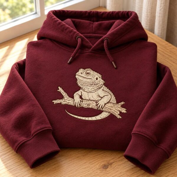 Bearded Dragon Embroidered Sweatshirt, Reptile Hoodie, Lizard Quarter Zip, Beardie on Branch, Gift for Reptile Lovers