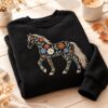 Embroidered Floral Horse Sweatshirt, Horse Lover Crewneck, Botanical Horse Sweater, Cottagecore Western Pullover, Equestrian Gift