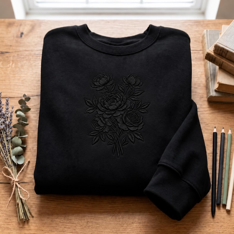 Embroidered QuarterZip Hoodie Sweatshirt Ladybug & Daisy Quarter-Zip Sweatshirt - Floral Insect Gift for Women